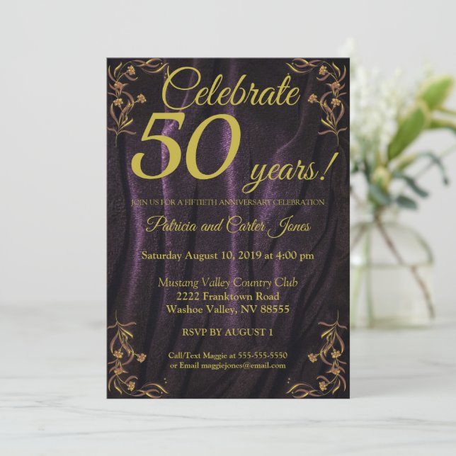 Stylish Gold 50 Jahre Einladung (Stehend Vorderseite)