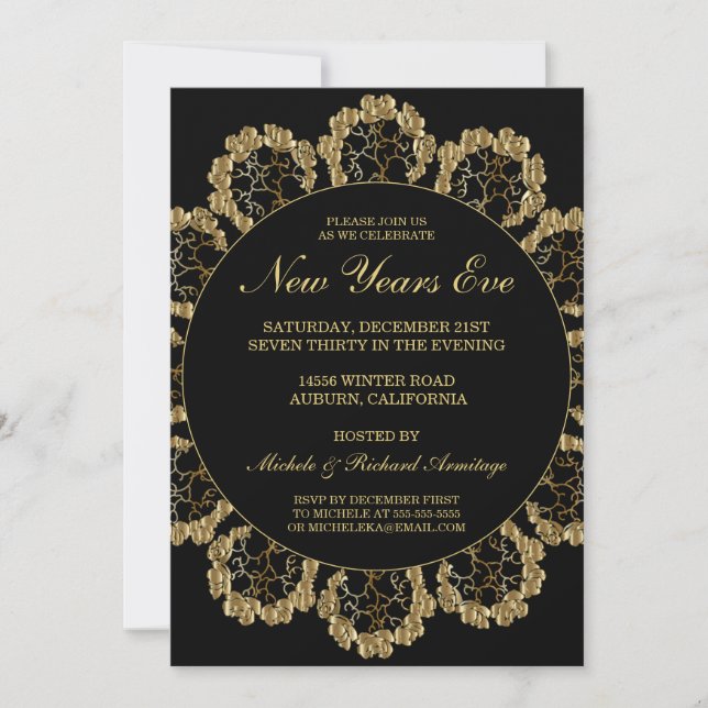 Stylish Gold Celebration New Years Invitation (Devant)
