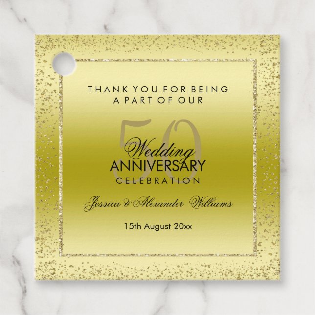 Stylish Gold Confetti 50. Hochzeit Vielen Dank Geschenkanhänger (Vorderseite)
