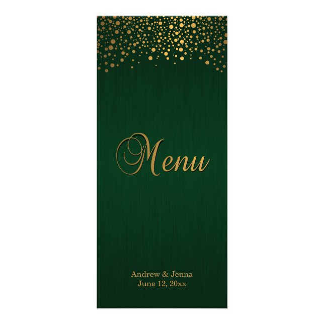 Stylish Gold Confetti Dots Dark Green | Werbekarte (Vorne)