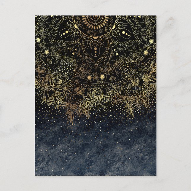 Stylish Gold floral mandala and confetti Postkarte (Vorderseite)