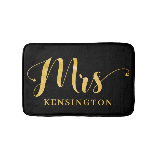 Stylish Gold Foil Typografie Mrs. Newlywed Badematte (Vorderseite)