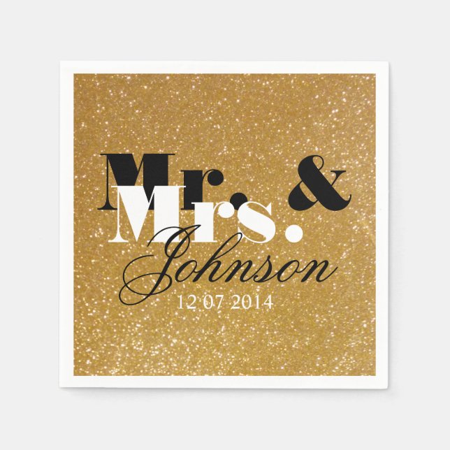 Stylish Gold Glitzer Mr. and Mrs. wedding napkins Serviette (Vorderseite)