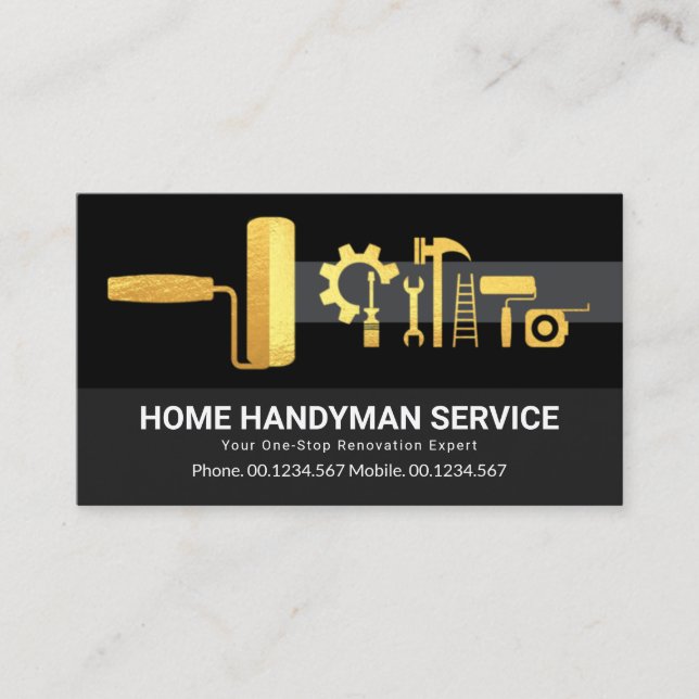 Stylish Gold Handyman Tools Renovation Visitenkarte (Vorderseite)