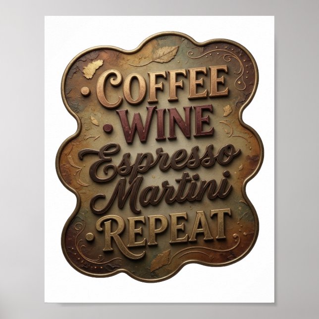 Stylish Gold KAFFEE WEIN ESPRESSO MARTINI REPEAT Poster (Vorne)