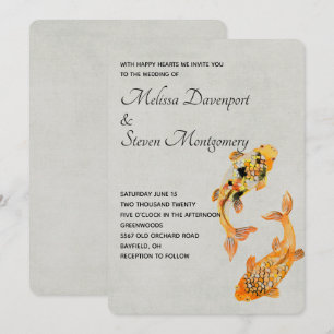 Stylish Gold Koi Fisch Hochzeit Einladung