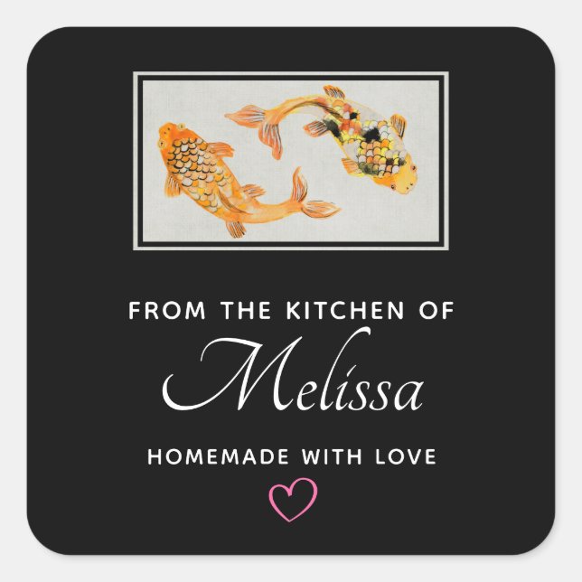 Stylish Gold Koi Fish Kitchen Quadratischer Aufkleber (Vorderseite)