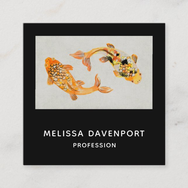 Stylish Gold Koi Fish Quadratische Visitenkarte (Vorderseite)