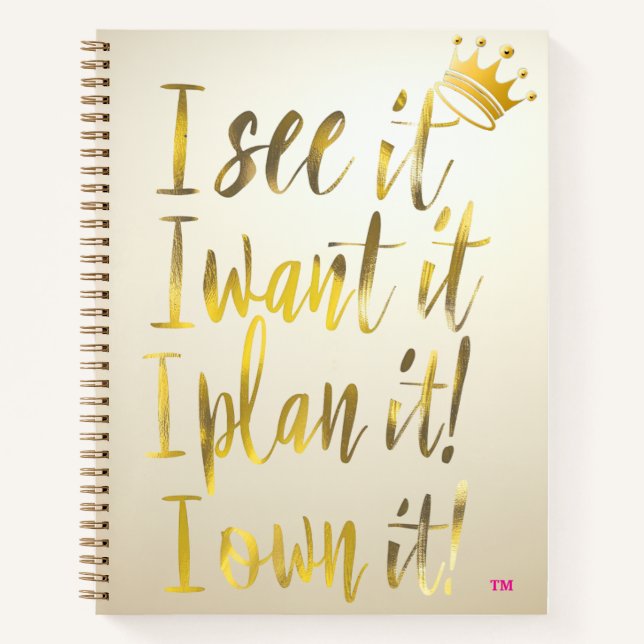 Stylish Gold Script Ivory Motivational Notizbuch (Vorderseite)