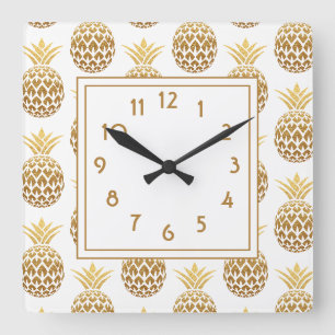 Stylish goldene Ananas weiß  Quadratische Wanduhr