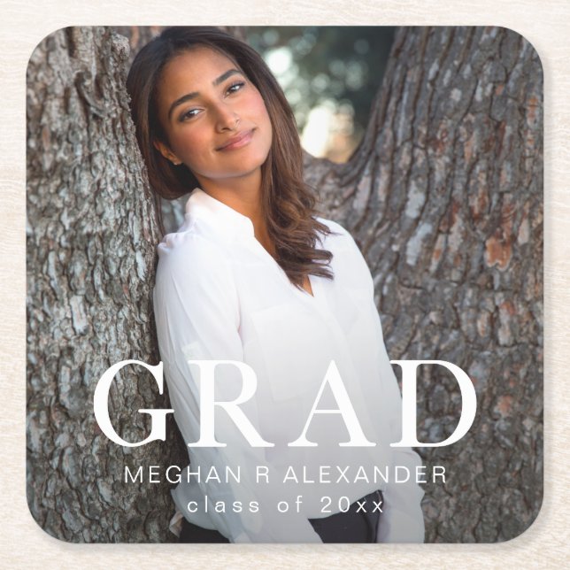 Stylish Grad Typografy Abschluss Foto Rechteckiger Pappuntersetzer (Vorderseite)