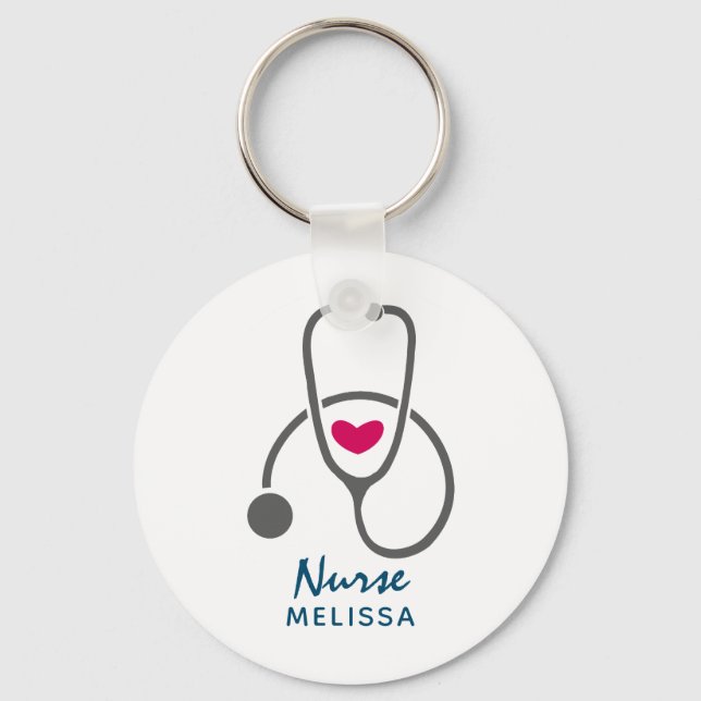 Stylish Gray Nursing Stethoscope Illustration Schlüsselanhänger (Vorderseite)