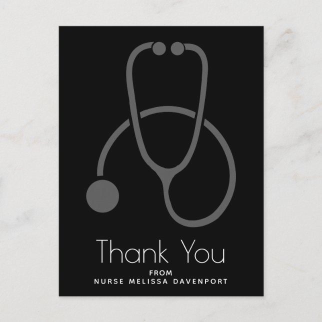Stylish Gray Stethoscope Illustration Vielen Dank Postkarte (Vorderseite)