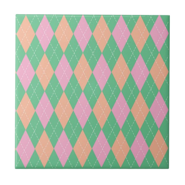 Stylish Green Orange Pink Argyle Pattern Fliese (Vorderseite)