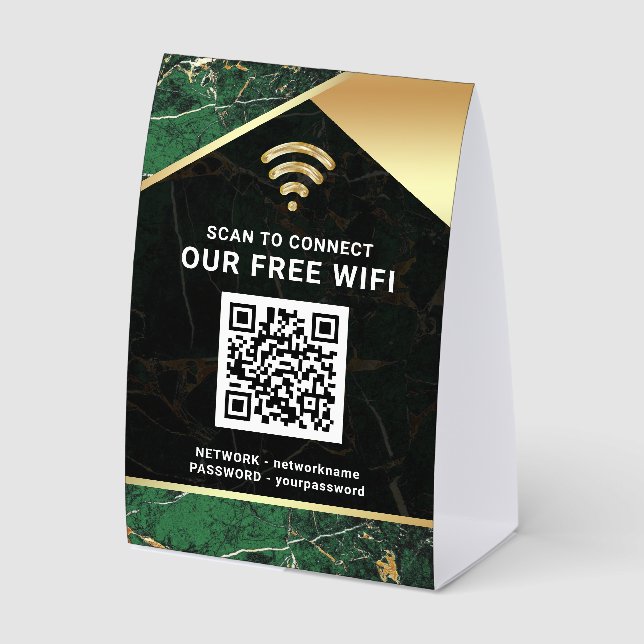 Stylish Green QR Code Wifi Network Password Tischaufsteller (Vorderseite)