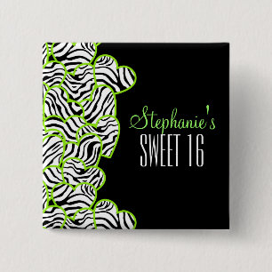 Stylish Green Sweet 16 Zebra Herzdesign Name Button