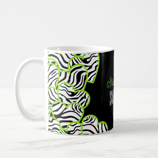 Stylish Green Sweet 16 Zebra Herzdesign Name Kaffeetasse (Links)