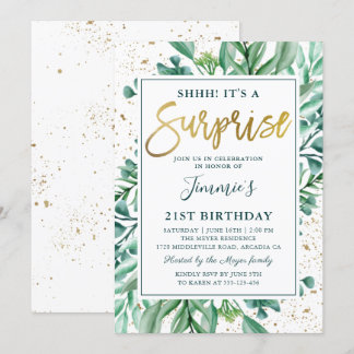 Stylish Greenery Gold Glitzer Überraschung Geburts Einladung