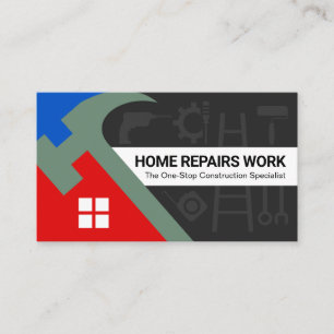 Stylish Hammer Roof Silhouette Handyman Tools Visitenkarte