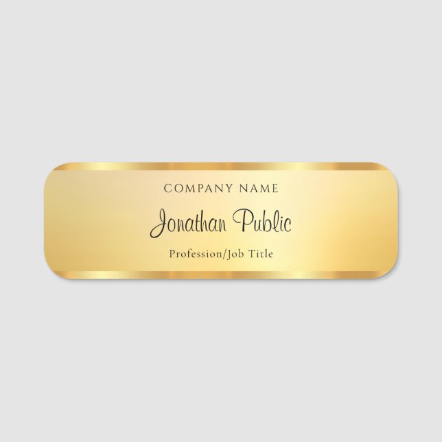 Stylish Handwritten Script Template Gold Trendy Namensschild (Vorderseite)