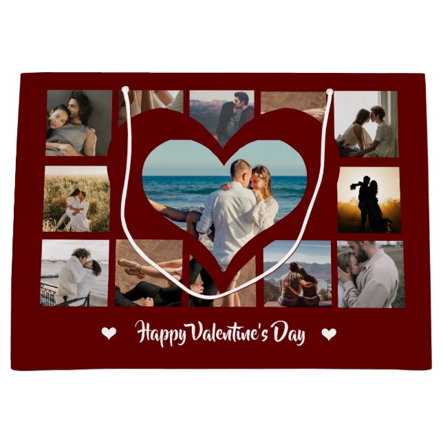 Stylish Happy Valentine XO Foto Collage Red Large Große Geschenktüte (Vorderseite)
