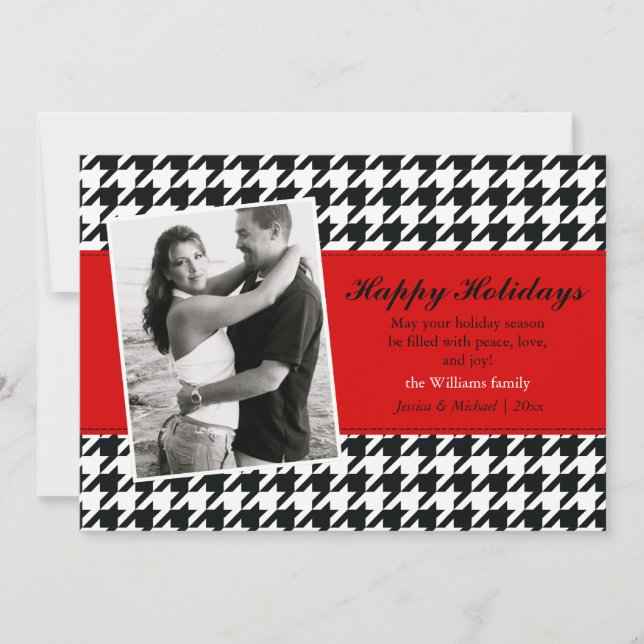Stylish Houndstooth Holiday Card Feiertagskarte (Vorderseite)