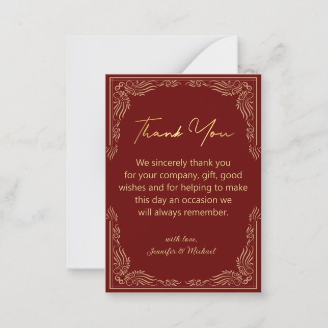 stylish indian gold rot Dank für Ihre Hochzeit Mitteilungskarte (Vorderseite)