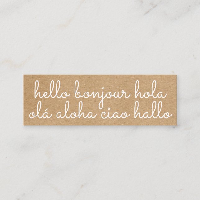 Stylish International Hello Rustic Kraft Mini Visitenkarte (Vorderseite)