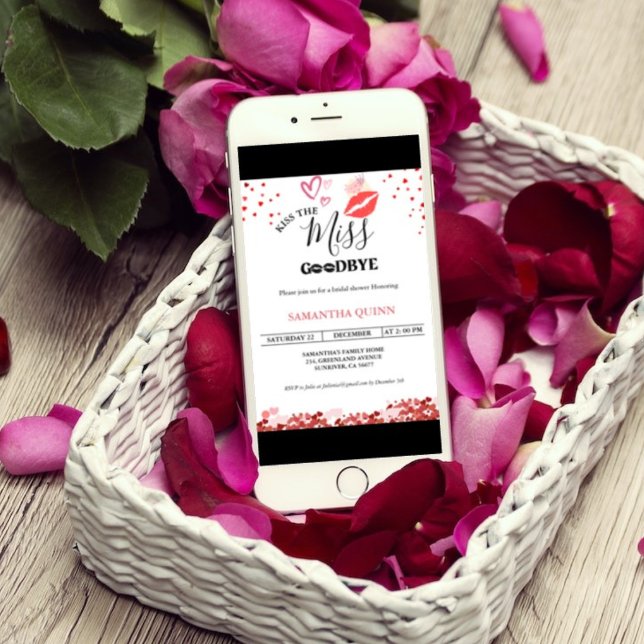 Stylish Kiss Miss Goodbye Red Lips Brautparty Einladung (Von Creator hochgeladen)