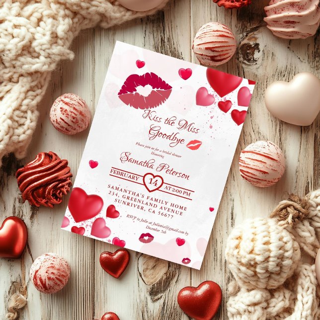 Stylish  Kiss Miss Goodbye Red Lips Bridal Shower Einladung (Von Creator hochgeladen)