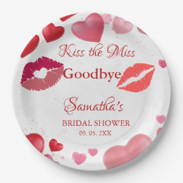 Stylish  Kiss Miss Goodbye Red Lips Bridal Shower Pappteller
