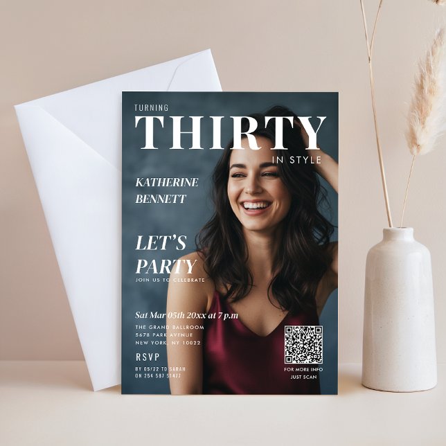 Stylish Magazine Cover Custom Photo 30th Birthday Einladung (Von Creator hochgeladen)