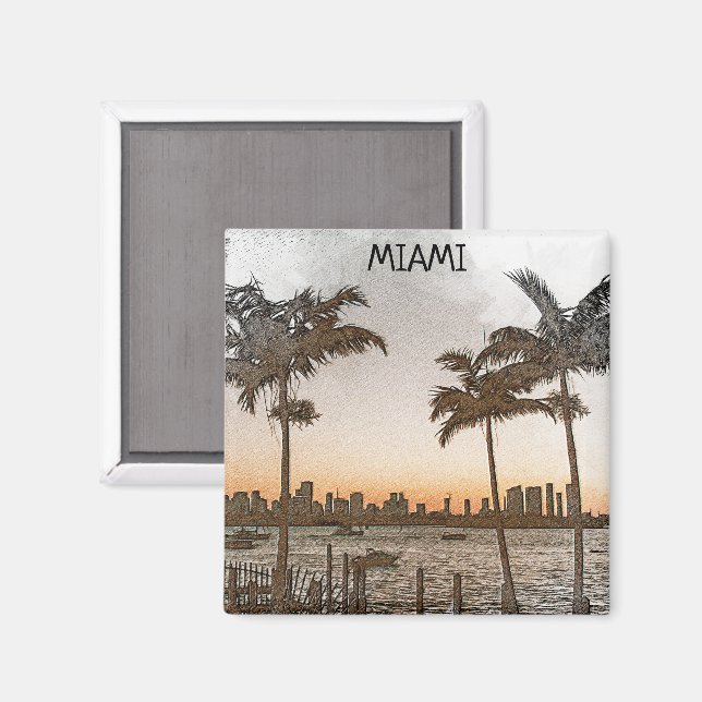 Stylish Miami Florida Vintag Skyline Magnet (Vorderseite/Rückseite)