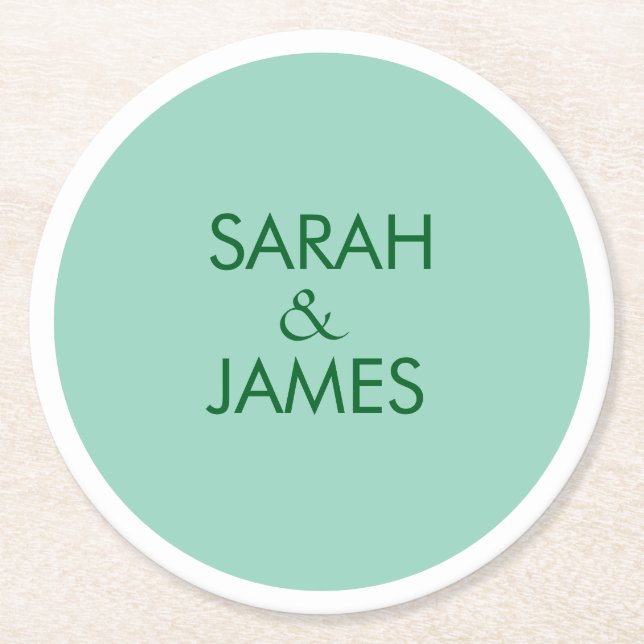 STYLISH MINIMAL PERSONALISIERT NAME LIGHT AQUAMARI RUNDER PAPPUNTERSETZER (Vorderseite)