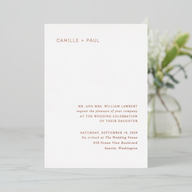 Stylish Minimalist Wedding Folieneinladung (Stehend vorne)