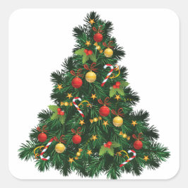 Stylish Modern Christmas Tree Custom Square  Quadratischer Aufkleber