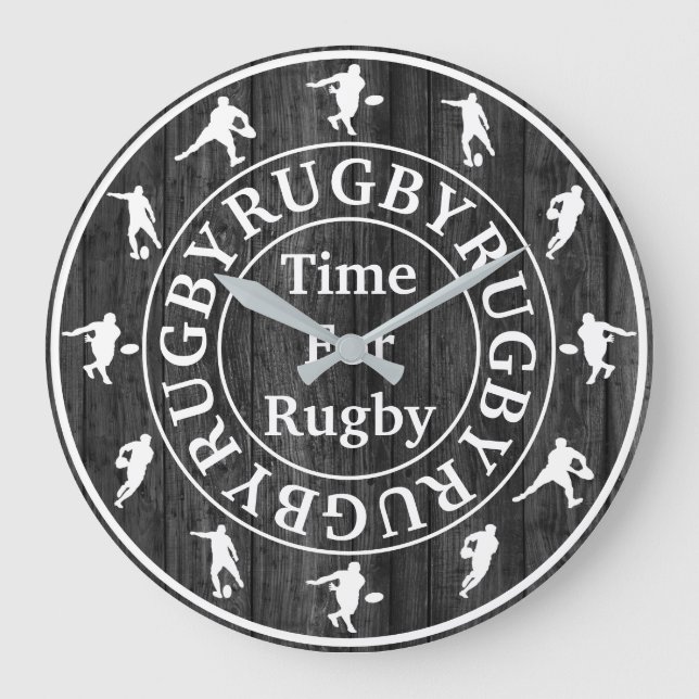 Stylish Modern Grey And White Time For Rugby Große Wanduhr (Vorderseite)