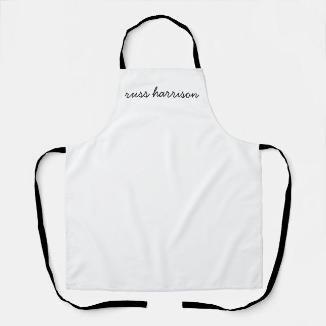 Stylish Modern Minimalist White Script Monogram Schürze (Vorderseite)