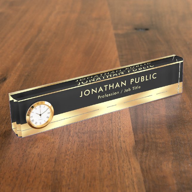 Stylish Modern Template With Clock Glamour Luxury Namensplakette (Seite)