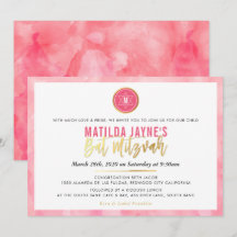 STYLISH MONOGRAM BAT MITZVAH Korallengold