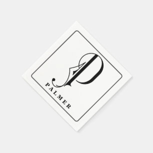 Stylish Monogram Initial P Nachname Bearbeitbar Serviette