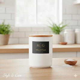 Stylish Monogram With Couple Name Black Lebensmitteletikett