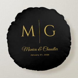 Stylish Monogram With Couple Name Black Rundes Kissen