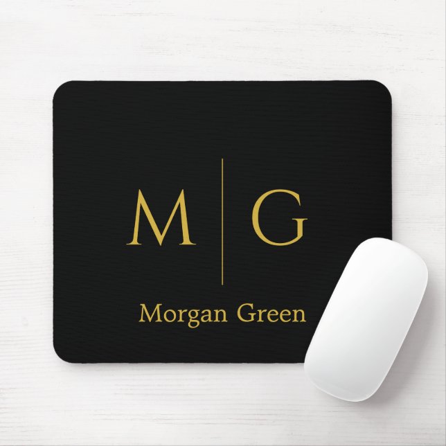 Stylish Monogram with Name Design Black Mousepad (Mit Mouse)