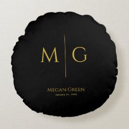 Stylish Monogram With Name Personalized Black Rundes Kissen