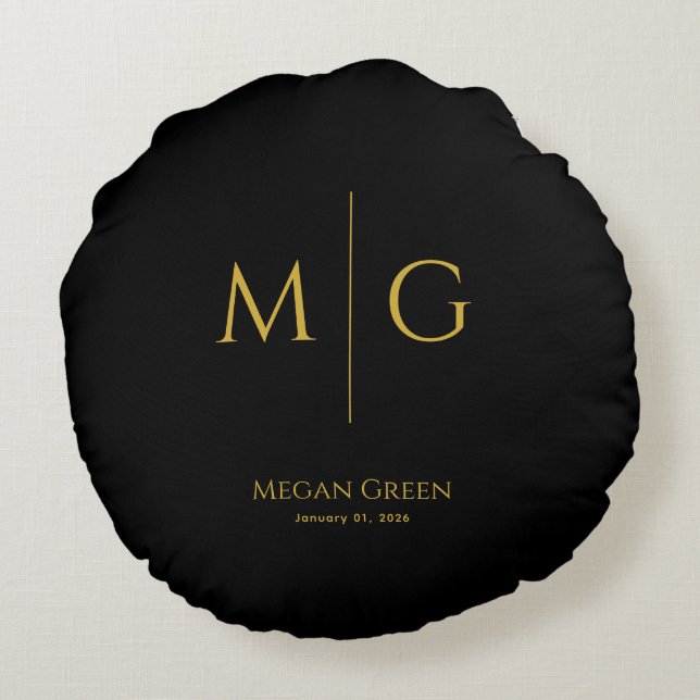 Stylish Monogram With Name Personalized Black Rundes Kissen (Rückseite)