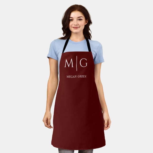 Stylish Monogram With Name Personalized Maroon Schürze (Getragen)