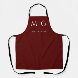 Stylish Monogram With Name Personalized Maroon Schürze