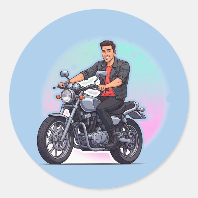 Stylish Motorcycle Rider Runder Aufkleber (Vorderseite)