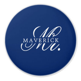 Stylish Mr. & Name Text Stylish Navy Keramikknauf